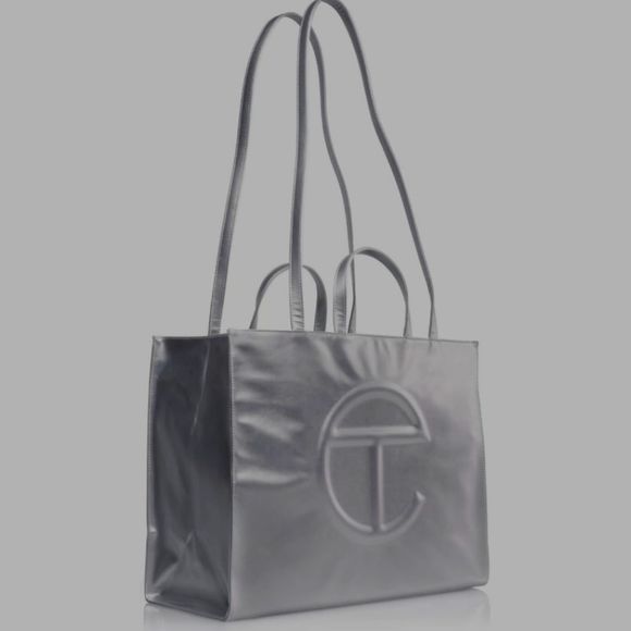 *NWT* TELFAR Large Vegan Metallic Silver "Bushwick Birkin" SOLD OUT RETAIL - Picture 3 of 12